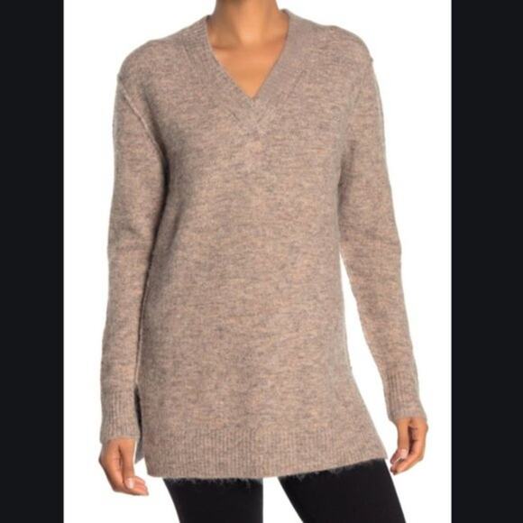 Magaschoni V-Neck Winter Cozy Knit Wool Blend XS Sweater Oversized taupe NEW - Picture 1 of 4